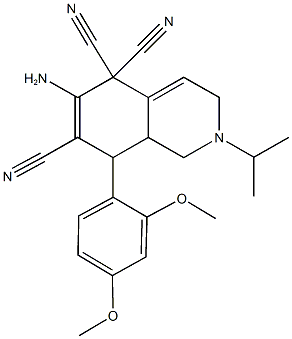 6-amino-8-(2,4-dimethoxyphenyl)-2-isopropyl-2,3,8,8a-tetrahydro-5,5,7(1H)-isoquinolinetricarbonitrile 구조식 이미지