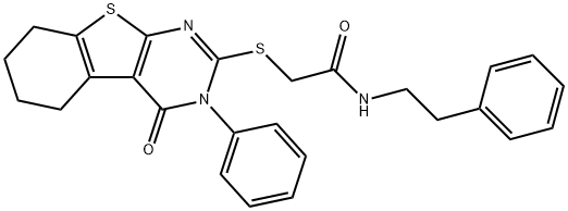 2-[(4-oxo-3-phenyl-3,4,5,6,7,8-hexahydro[1]benzothieno[2,3-d]pyrimidin-2-yl)sulfanyl]-N-(2-phenylethyl)acetamide Structure