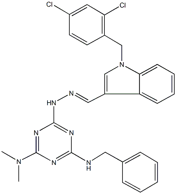 1-(2,4-dichlorobenzyl)-1H-indole-3-carbaldehyde [4-(benzylamino)-6-(dimethylamino)-1,3,5-triazin-2-yl]hydrazone 구조식 이미지