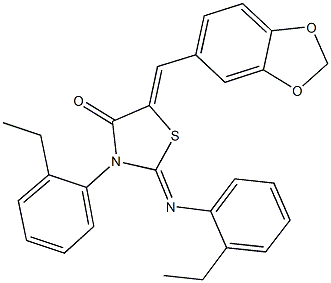 5-(1,3-benzodioxol-5-ylmethylene)-3-(2-ethylphenyl)-2-[(2-ethylphenyl)imino]-1,3-thiazolidin-4-one 구조식 이미지