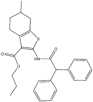 propyl 2-[(diphenylacetyl)amino]-6-methyl-4,5,6,7-tetrahydro-1-benzothiophene-3-carboxylate Structure