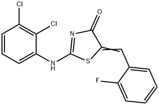 2-[(2,3-dichlorophenyl)imino]-5-(2-fluorobenzylidene)-1,3-thiazolidin-4-one 구조식 이미지