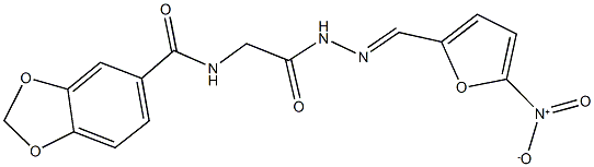 N-{2-[2-({5-nitro-2-furyl}methylene)hydrazino]-2-oxoethyl}-1,3-benzodioxole-5-carboxamide Structure