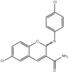 6-chloro-2-[(4-chlorophenyl)imino]-2H-chromene-3-carboxamide Structure
