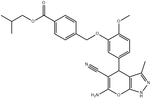 isobutyl 4-{[5-(6-amino-5-cyano-3-methyl-1,4-dihydropyrano[2,3-c]pyrazol-4-yl)-2-methoxyphenoxy]methyl}benzoate Structure