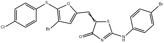 5-({4-bromo-5-[(4-chlorophenyl)sulfanyl]-2-furyl}methylene)-2-[(4-bromophenyl)imino]-1,3-thiazolidin-4-one Structure