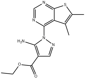 ethyl 5-amino-1-(5,6-dimethylthieno[2,3-d]pyrimidin-4-yl)-1H-pyrazole-4-carboxylate Structure