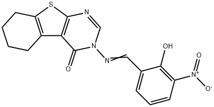 3-({2-hydroxy-3-nitrobenzylidene}amino)-5,6,7,8-tetrahydro[1]benzothieno[2,3-d]pyrimidin-4(3H)-one Structure