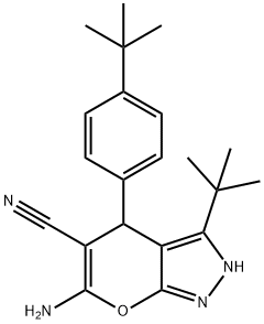 6-amino-3-(1,1-dimethylethyl)-4-[4-(1,1-dimethylethyl)phenyl]-2,4-dihydropyrano[2,3-c]pyrazole-5-carbonitrile Structure