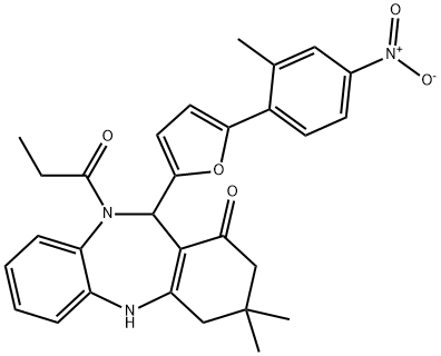 11-(5-{4-nitro-2-methylphenyl}-2-furyl)-3,3-dimethyl-10-propionyl-2,3,4,5,10,11-hexahydro-1H-dibenzo[b,e][1,4]diazepin-1-one 구조식 이미지