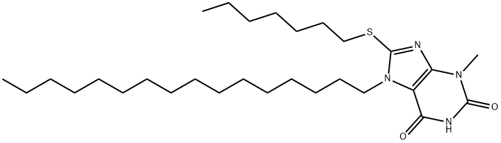 8-(heptylsulfanyl)-7-hexadecyl-3-methyl-3,7-dihydro-1H-purine-2,6-dione 구조식 이미지