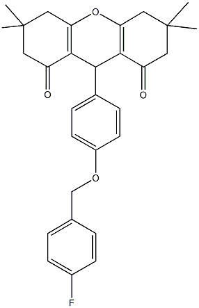 9-{4-[(4-fluorobenzyl)oxy]phenyl}-3,3,6,6-tetramethyl-3,4,5,6,7,9-hexahydro-1H-xanthene-1,8(2H)-dione 구조식 이미지