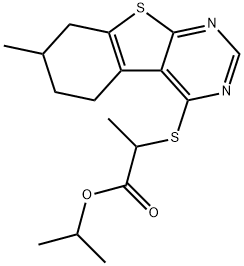 isopropyl 2-[(7-methyl-5,6,7,8-tetrahydro[1]benzothieno[2,3-d]pyrimidin-4-yl)sulfanyl]propanoate 구조식 이미지