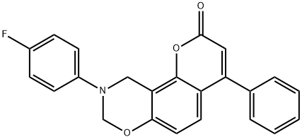 9-(4-fluorophenyl)-4-phenyl-9,10-dihydro-2H,8H-chromeno[8,7-e][1,3]oxazin-2-one 구조식 이미지