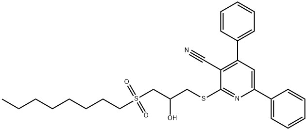 2-{[2-hydroxy-3-(octylsulfonyl)propyl]sulfanyl}-4,6-diphenylnicotinonitrile 구조식 이미지