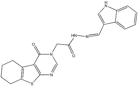N'-(1H-indol-3-ylmethylene)-2-(4-oxo-5,6,7,8-tetrahydro[1]benzothieno[2,3-d]pyrimidin-3(4H)-yl)acetohydrazide 구조식 이미지