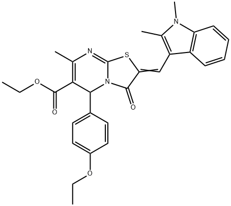 ethyl 2-[(1,2-dimethyl-1H-indol-3-yl)methylene]-5-(4-ethoxyphenyl)-7-methyl-3-oxo-2,3-dihydro-5H-[1,3]thiazolo[3,2-a]pyrimidine-6-carboxylate 구조식 이미지