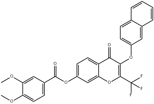 3-(2-naphthyloxy)-4-oxo-2-(trifluoromethyl)-4H-chromen-7-yl 3,4-dimethoxybenzoate 구조식 이미지