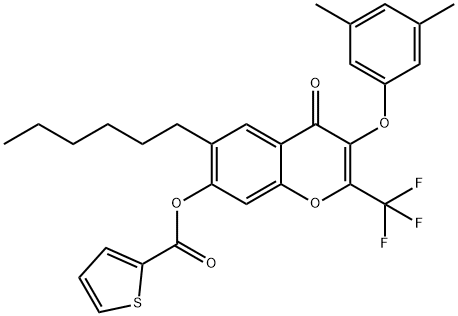 3-(3,5-dimethylphenoxy)-6-hexyl-4-oxo-2-(trifluoromethyl)-4H-chromen-7-yl 2-thiophenecarboxylate Structure