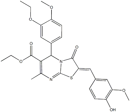 ethyl 5-(3-ethoxy-4-methoxyphenyl)-2-(4-hydroxy-3-methoxybenzylidene)-7-methyl-3-oxo-2,3-dihydro-5H-[1,3]thiazolo[3,2-a]pyrimidine-6-carboxylate Structure