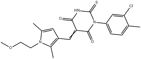 1-(3-chloro-4-methylphenyl)-5-{[1-(2-methoxyethyl)-2,5-dimethyl-1H-pyrrol-3-yl]methylene}-2-thioxodihydro-4,6(1H,5H)-pyrimidinedione 구조식 이미지