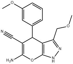 6-amino-3-(methoxymethyl)-4-(3-methoxyphenyl)-1,4-dihydropyrano[2,3-c]pyrazole-5-carbonitrile Structure