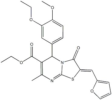 ethyl 5-(3-ethoxy-4-methoxyphenyl)-2-(2-furylmethylene)-7-methyl-3-oxo-2,3-dihydro-5H-[1,3]thiazolo[3,2-a]pyrimidine-6-carboxylate 구조식 이미지