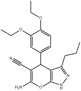 6-amino-4-(3,4-diethoxyphenyl)-3-propyl-1,4-dihydropyrano[2,3-c]pyrazole-5-carbonitrile Structure