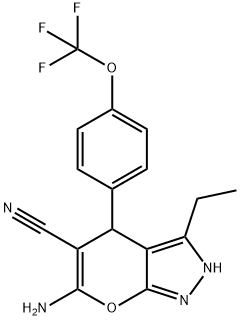 6-amino-3-ethyl-4-{4-[(trifluoromethyl)oxy]phenyl}-2,4-dihydropyrano[2,3-c]pyrazole-5-carbonitrile 구조식 이미지