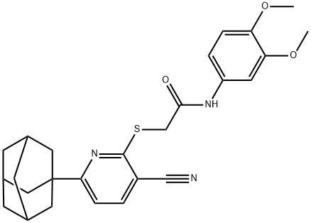 N-[3,4-bis(methyloxy)phenyl]-2-[(3-cyano-6-tricyclo[3.3.1.1~3,7~]dec-1-ylpyridin-2-yl)sulfanyl]acetamide 구조식 이미지