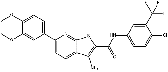 3-amino-6-[3,4-bis(methyloxy)phenyl]-N-[4-chloro-3-(trifluoromethyl)phenyl]thieno[2,3-b]pyridine-2-carboxamide 구조식 이미지