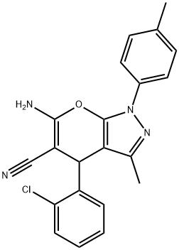 6-amino-4-(2-chlorophenyl)-3-methyl-1-(4-methylphenyl)-1,4-dihydropyrano[2,3-c]pyrazole-5-carbonitrile 구조식 이미지