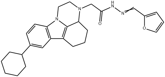 2-(8-cyclohexyl-1,2,3a,4,5,6-hexahydro-3H-pyrazino[3,2,1-jk]carbazol-3-yl)-N'-(2-furylmethylene)acetohydrazide 구조식 이미지