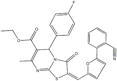 ethyl 2-{[5-(2-cyanophenyl)-2-furyl]methylene}-5-(4-fluorophenyl)-7-methyl-3-oxo-2,3-dihydro-5H-[1,3]thiazolo[3,2-a]pyrimidine-6-carboxylate Structure