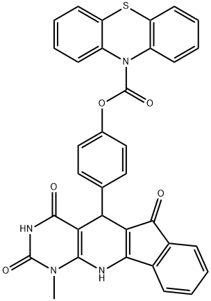 4-(1-methyl-2,4,6-trioxo-2,3,4,5,6,11-hexahydro-1H-indeno[2',1':5,6]pyrido[2,3-d]pyrimidin-5-yl)phenyl 10H-phenothiazine-10-carboxylate 구조식 이미지