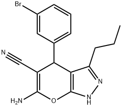 6-amino-4-(3-bromophenyl)-3-propyl-1,4-dihydropyrano[2,3-c]pyrazole-5-carbonitrile 구조식 이미지