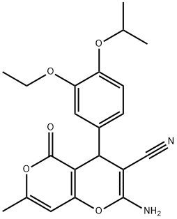 2-amino-4-{3-(ethyloxy)-4-[(1-methylethyl)oxy]phenyl}-7-methyl-5-oxo-4H,5H-pyrano[4,3-b]pyran-3-carbonitrile 구조식 이미지