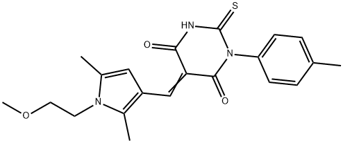 5-{[1-(2-methoxyethyl)-2,5-dimethyl-1H-pyrrol-3-yl]methylene}-1-(4-methylphenyl)-2-thioxodihydro-4,6(1H,5H)-pyrimidinedione 구조식 이미지