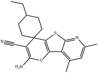 2-amino-3-cyano-7,9-dimethyl-1'-ethyl-4H-pyrano[2',3':4,5]thieno[2,3-b]pyridine-4-spiro-4'-cyclohexane Structure