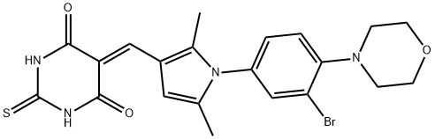 5-({1-[3-bromo-4-(4-morpholinyl)phenyl]-2,5-dimethyl-1H-pyrrol-3-yl}methylene)-2-thioxodihydro-4,6(1H,5H)-pyrimidinedione 구조식 이미지