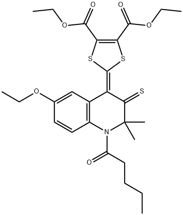 diethyl 2-(6-ethoxy-2,2-dimethyl-1-pentanoyl-3-thioxo-2,3-dihydro-4(1H)-quinolinylidene)-1,3-dithiole-4,5-dicarboxylate Structure