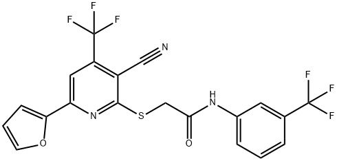 2-{[3-cyano-6-furan-2-yl-4-(trifluoromethyl)pyridin-2-yl]sulfanyl}-N-[3-(trifluoromethyl)phenyl]acetamide 구조식 이미지