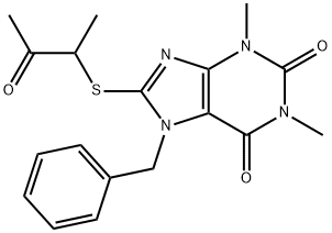 7-benzyl-1,3-dimethyl-8-[(1-methyl-2-oxopropyl)thio]-3,7-dihydro-1H-purine-2,6-dione 구조식 이미지