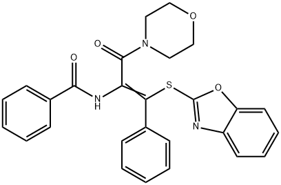 N-[2-(1,3-benzoxazol-2-ylsulfanyl)-1-(4-morpholinylcarbonyl)-2-phenylvinyl]benzamide 구조식 이미지