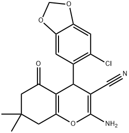 2-amino-4-(6-chloro-1,3-benzodioxol-5-yl)-7,7-dimethyl-5-oxo-5,6,7,8-tetrahydro-4H-chromene-3-carbonitrile Structure