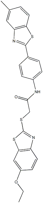 2-[(6-ethoxy-1,3-benzothiazol-2-yl)sulfanyl]-N-[4-(5-methyl-1,3-benzothiazol-2-yl)phenyl]acetamide Structure