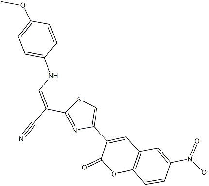 2-(4-{6-nitro-2-oxo-2H-chromen-3-yl}-1,3-thiazol-2-yl)-3-(4-methoxyanilino)acrylonitrile Structure