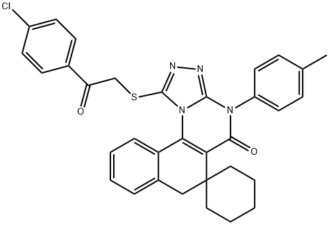 1-{[2-(4-chlorophenyl)-2-oxoethyl]sulfanyl}-4-(4-methylphenyl)-6,7-dihydrospiro(benzo[h][1,2,4]triazolo[4,3-a]quinazoline-6,1'-cyclohexane)-5(4H)-one 구조식 이미지