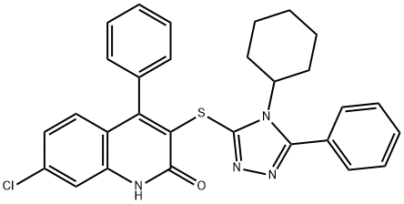 7-chloro-3-[(4-cyclohexyl-5-phenyl-4H-1,2,4-triazol-3-yl)sulfanyl]-4-phenylquinolin-2-ol 구조식 이미지