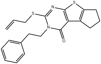 2-(allylsulfanyl)-3-(2-phenylethyl)-3,5,6,7-tetrahydro-4H-cyclopenta[4,5]thieno[2,3-d]pyrimidin-4-one 구조식 이미지